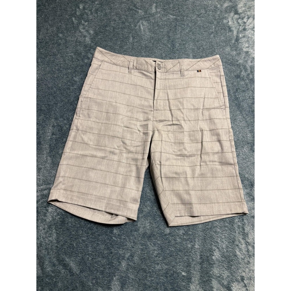TravisMathew Shorts 32 Mens Grey Striped Flat Front Golf Performance 3762